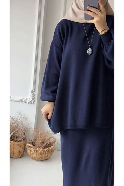Triko Owersize Women's Knitwear Tunic and Skirt Set