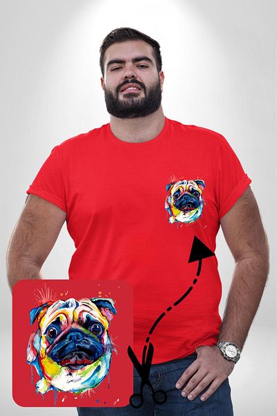Angemiel Red Large Size Water Color Pug Dog Pattern Basic T-Shirt