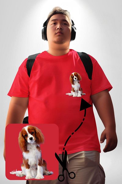 Angemiel تي شيرت أحمر كبير الحجم بنمط Cavalier King Charles Spaniel