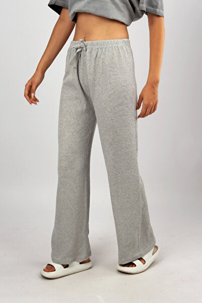Betimoda Gray Soft Waffle Fabric - Women's Elastic Waist Flowing Palazzo Pants