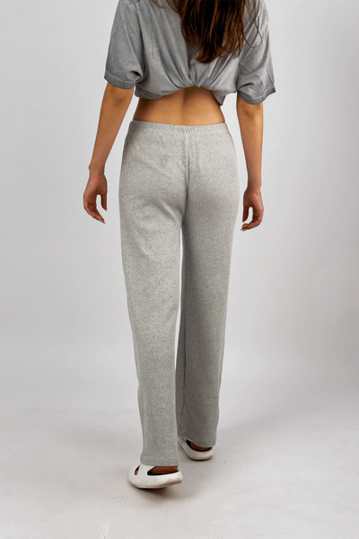 Betimoda Gray Soft Waffle Fabric - Women's Elastic Waist Flowing Palazzo Pants