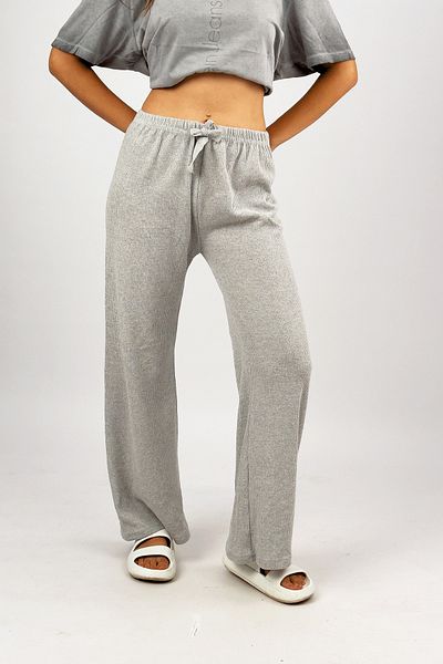 Betimoda Gray Soft Waffle Fabric - Women's Elastic Waist Flowing Palazzo Pants