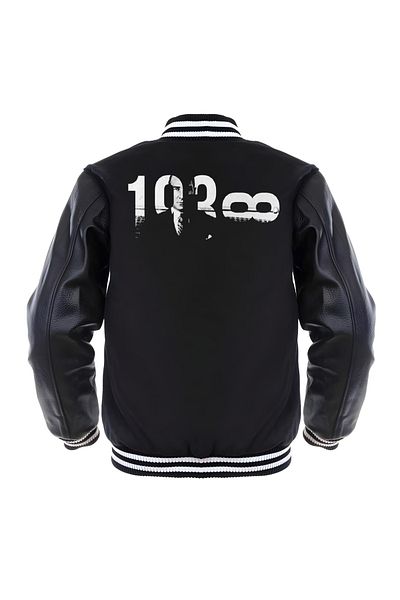 Edizen Premium Black Bomber College Jacket - Δερμάτινα μανίκια, Oversize, 10 Νοεμβρίου, Ειδική στάμπα, 100% βαμβάκι