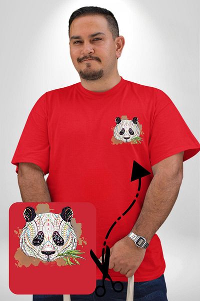 Angemiel تي شيرت أحمر كبير الحجم Panda Mandala Basic - نمط بسيط