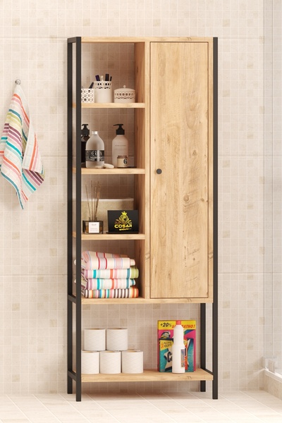 Cosargroup Eva Dekoratif Kapaklı 8 Raflı Banyo Malzeme Dolabı Çok Amaçlı Banyo Dolabı Havluluk Deterjanlık