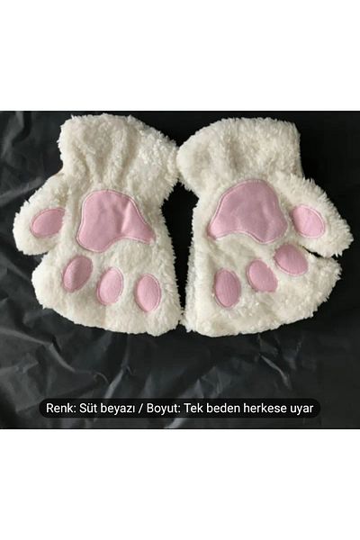 Beauty Box Γάντια χειμερινά γάντια χωρίς δάχτυλα Milk White Hot Cute Cat Claw