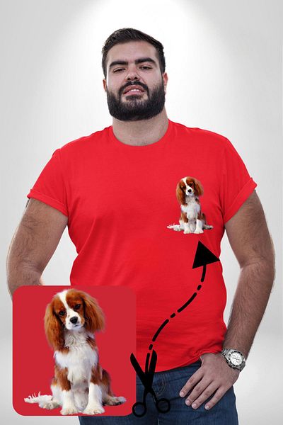 Angemiel تي شيرت أحمر كبير الحجم بنمط Cavalier King Charles Spaniel