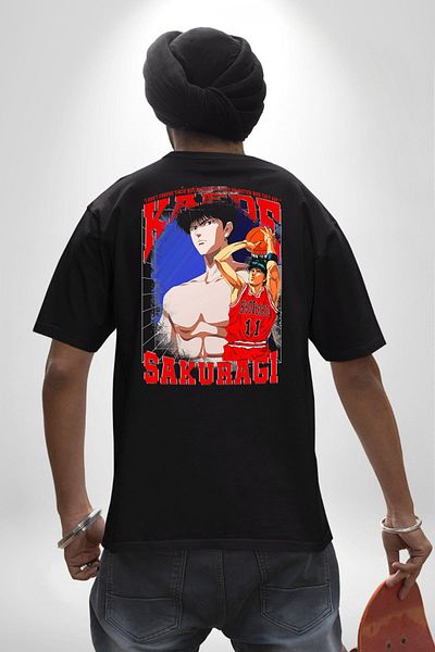 Angemiel Slam Dunk Sakuragi Kaede Anime Cotton Oversize Black T-Shirt - Men and Women