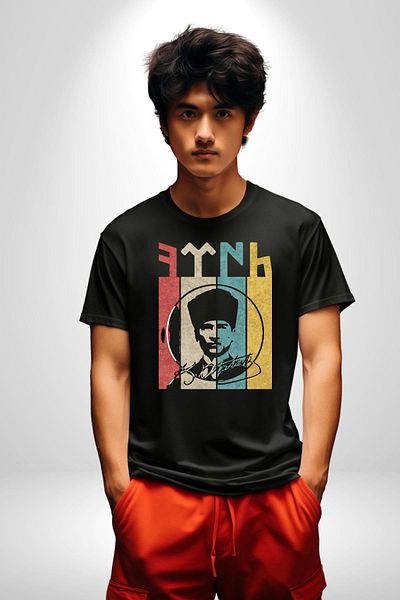 Angemiel Ataturk Signed Turkish Logo Women Men Unisex Black Organic Printed T-Shirt Combed Cotton High Quality