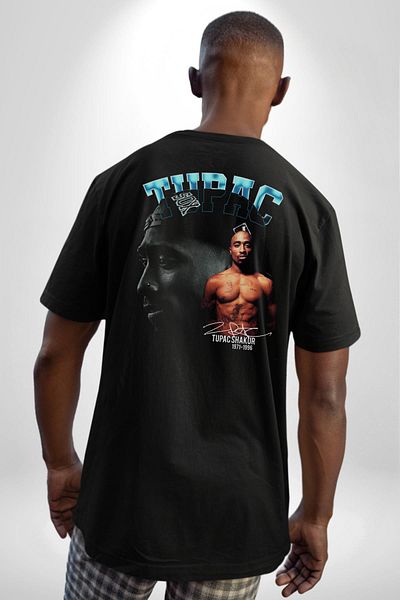 Angemiel Tupac Music Black Oversize Cotton T-shirt - Men and Women, Back Printed