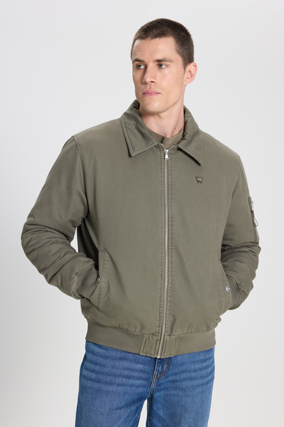 WRANGLER Relaxed Fit Wide Cut Zippered Khaki Bomber Jacket