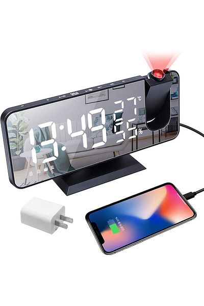 COOYA Digital Ceiling Projection Alarm Clock,with USB Charger,Port Temperature & Humidity Display,Snooze