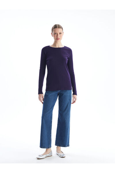 LC Waikiki Purple Crew Neck Plain Long Sleeve Women's Bodysuit