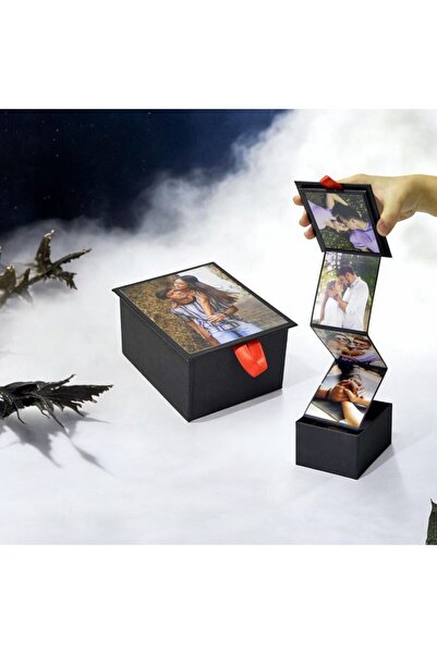 Özel Tasarım Akordiyon Fotoğraflı Siyah Hediye Kutusu