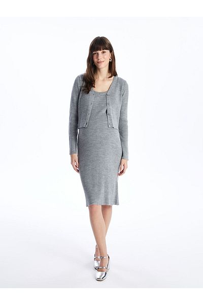 LC Waikiki Set aus Umstands-Cardigan und Kleid mit V-Ausschnitt und langen Ärmeln