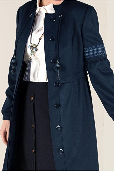 TRENDTESETTÜR Жіночий темно-синій тренч з вишивкою та ґудзиками 1350