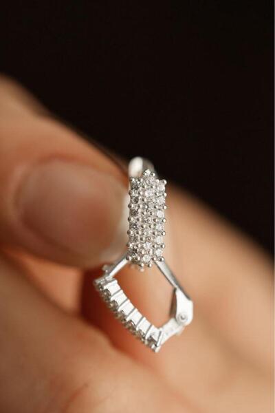 Roza Silver Zirkon Taşlı Rodyum J Klips Minimal Gümüş Küpe