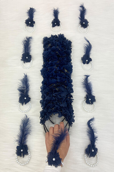 ZEYMERADE سوار وصيفة العروس باللون الأزرق الداكن 5 قطع، تاج وصيفة العروس (بلا...