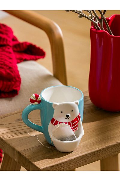 LC Waikiki Lcw Home Water Blue Ceramic Mug with Teddy Bear Figure 492 ml