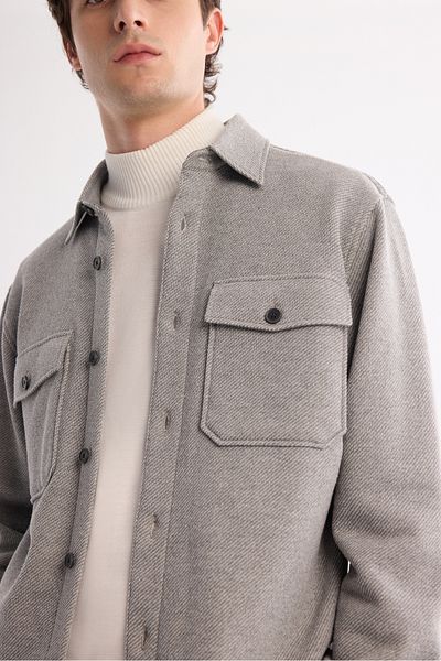 Avva Men's Gray Classic Collar Cotton Knitted Shirt Jacket A42Y2176