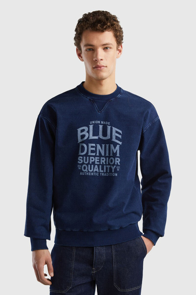 Benetton سويت شيرت رجالي - أزرق داكن