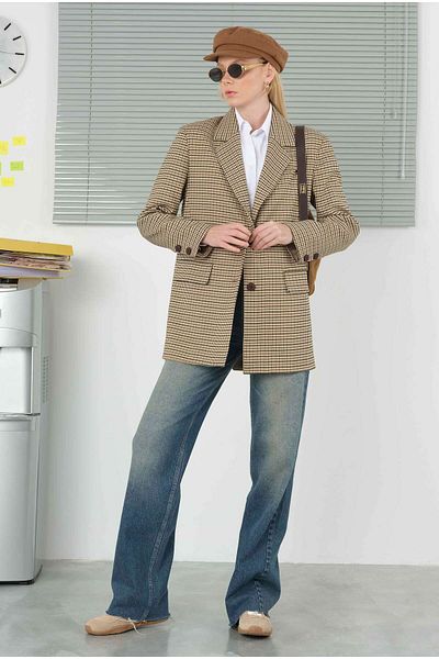 HEQA Checkered Cut Classic Blazer Jacket