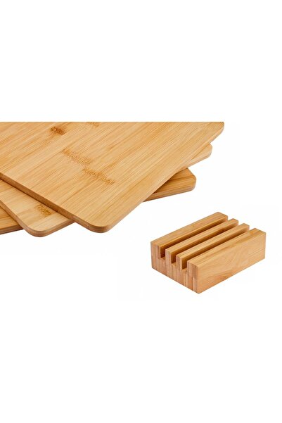kitchenboost bambu standlı 3 lü kesme sunum tahtası seti- bambu sunumluk