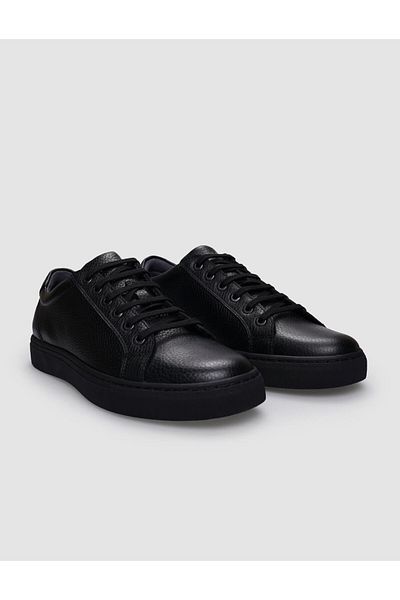 Cabani Genuine Leather Black Lace-Up Men's Sports Shoes