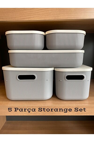 Bayev Σετ αποθήκευσης 5 τεμαχίων γκρι - Οργανωτής ντουλαπιού με καπάκι, καλάθι, κάλτσες, οργάνωση ρούχων