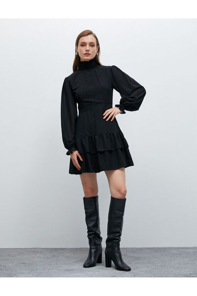 Koton Μίνι φόρεμα ελαστικό ψηλό γιακά με στρώσεις