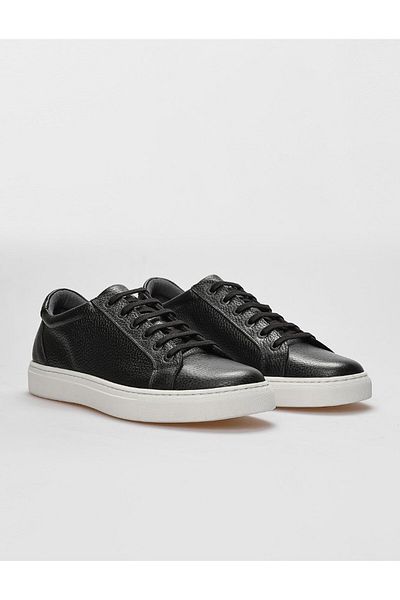 Cabani Genuine Leather Black Lace-Up Men's Sports Shoes