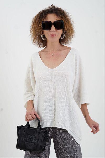 Zelish My Sister Ecru Pina V-Neck Knitwear
