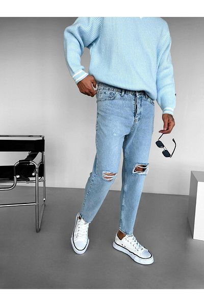 ablukaonline Ανδρικό Boyfriend Fit Distressed Jean γαλάζιο