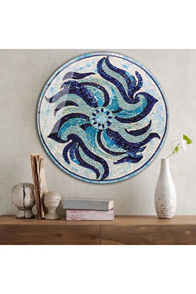 bestdecor Çini Desen 2 Yuvarlak Cam Tablo | Hediyelik, Dekoratif, Ofis, Mutfak