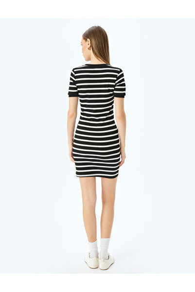 Koton Crew Neck Short Sleeve Ribbed Mini Bodycon Dress