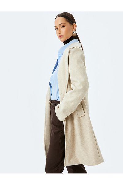Koton Double Breasted Buttoned Long Stamp Coat with Pockets