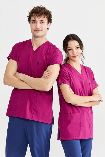 Çatı Medikal Ultralycra Harmony/basic - Costum de uniformă Lycra Doctor Nurse (UNISEX), Cherry/Storm Blue