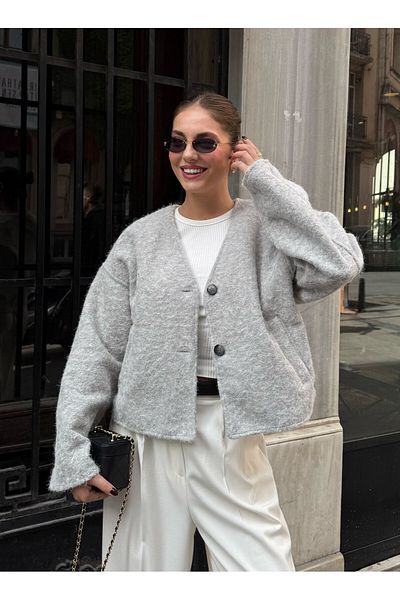 Laluvia Graue Fleece-Stempeljacke aus Wolle