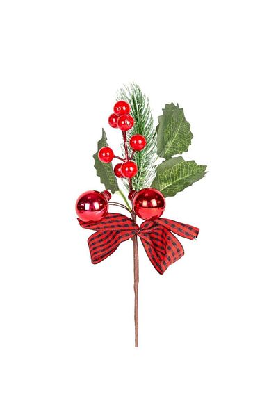 ÇIRPAN EV Christmas Flower Pike Berry Bulk with Ribbon Red-Green 24 Cm.