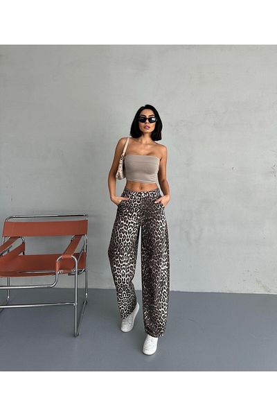 Zeo Basic Beige Zeo Basic Skater Pants - Leopard Print