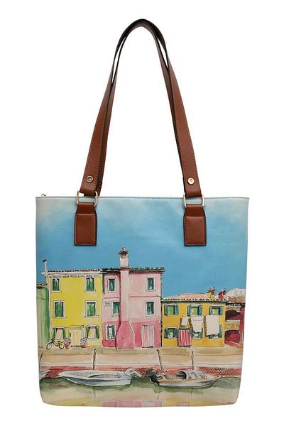 Dogo Geantă de umăr din piele vegană pentru femei, albastru bleumarin - Design Burano Island