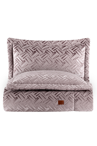 PASIONI Salvatore Jakar Kadife Çift Kişilik Yatak Örtüsü Takımı Pudra