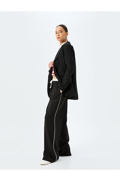 Koton Double Waist Detailed Tie-Up Pocket Striped Wide Leg Baggy Fabric Pants