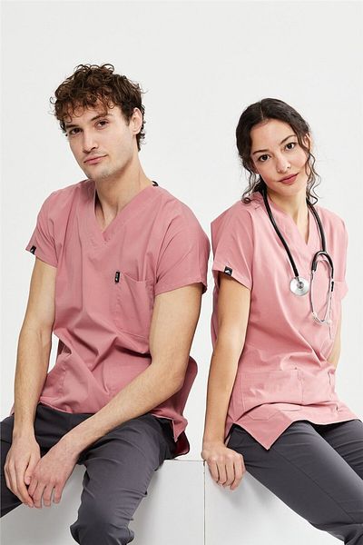 Çatı Medikal Ultralycra Harmony Basic - Set de uniforme unisex pentru medic și asistentă din Lycra (roz bronz/antracit)