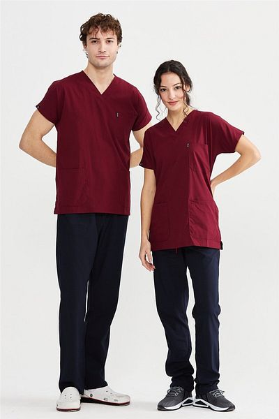 Çatı Medikal Ultralycra Harmony/basic - Costum de uniformă Lycra Doctor Nurse (UNISEX), Burgundy/lac