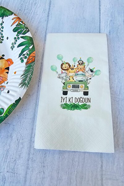 PEKSHOP Wild Safari Konsept Baskılı Safari Tema Doğum Günü Peçetesi 20li