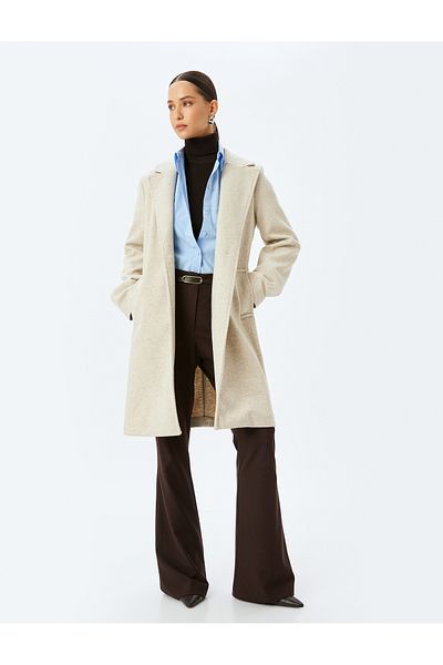 Koton Double Breasted Buttoned Long Stamp Coat with Pockets