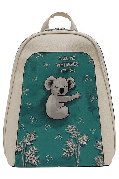 Dogo Women's Vegan Leather White Backpack - Koala Hug Design
