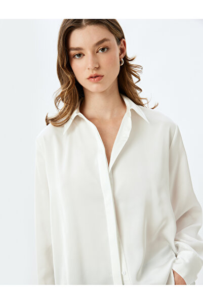 Koton Κλασικό μακρυμάνικο σατέν πουκάμισο με γιακά