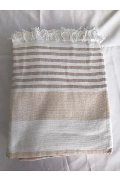 NİVEMESHOME Πετσέτα θαλάσσης Nivemeshome Καφέ-λευκή ριγέ φούντα